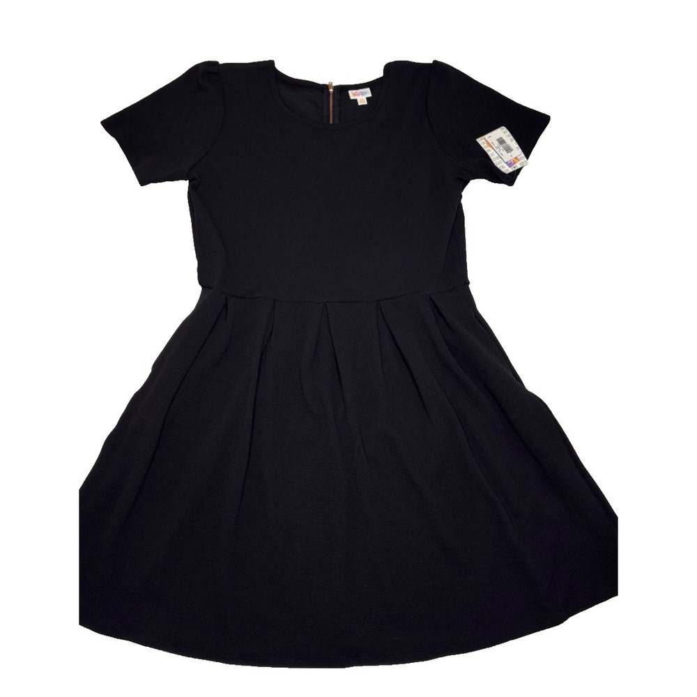LuLaRoe Womens Dress Size 3XL Amelia Solid Black Noir Textured Rose Gold Zip NWT